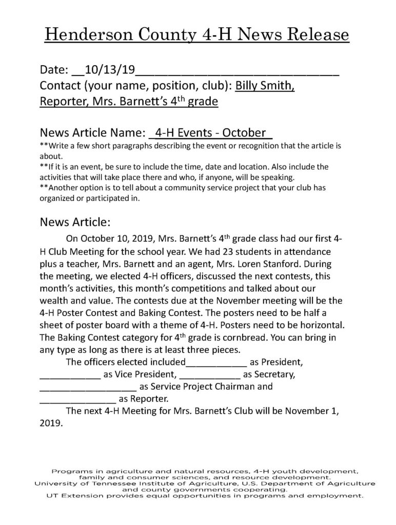 Henderson County 4-H 2019 News Release